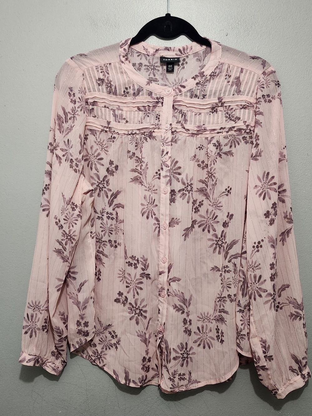TORRID Pink Floral Button-Up Peasant Blouse